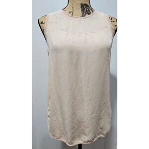 Vince 100%  Silk Top, Sleeveless Blouse, Semi sheer top portion, Cream, Sz M